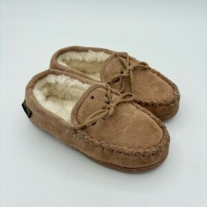 Old Friend Kid’s Size 1 Sherpa Fur Lined Moccasins Slippers Warm Bow Tie EUC